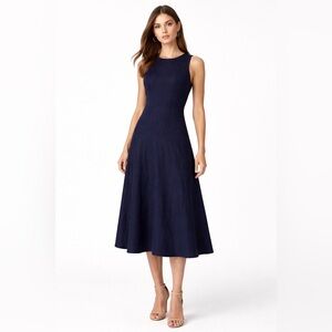 HOBBS London Navy Blue Linen Dress Size 4 | Tailored A-Line Summer Classic